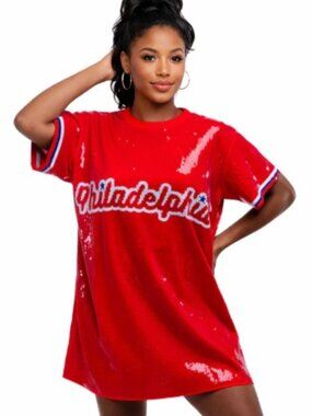⚾All Over SEQUINS Philadelphia Baseball Sequin Jersey TShirt/Dress ⚾NWT